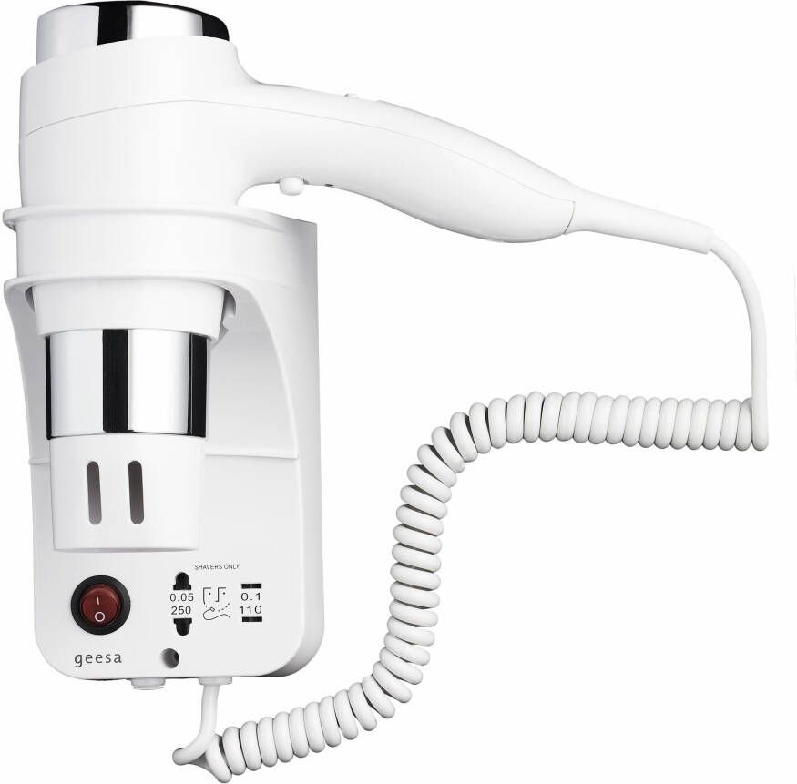 Geesa Hairdryer haardroger 1600w 3 snelheden met scheerstopcontact wit chroom