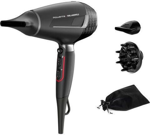 Rowenta Haardroger x Karl Lagerfeld CV888L K/Pro Stylist haardroger 2200 w pro ac motor, supersnel drogen, ionic shine, glans booster, koudeluchtstand, inclusief 6 mm stylingmondstuk, 9 mm stylingmondstuk en diffusermond